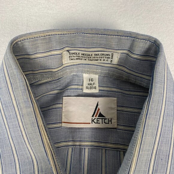 Vintage Ketch Grey Blue White Stripe Short Sleeve Button Up Shirt Size 16 - Picture 6 of 6